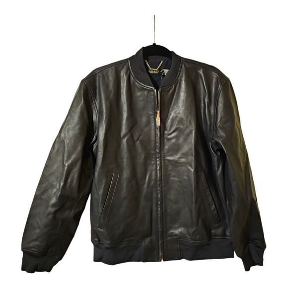 NWT LAUREN RALPH LAUREN Dark Navy Stretch Leather Bomber Jacket - Size Large - Picture 2 of 10